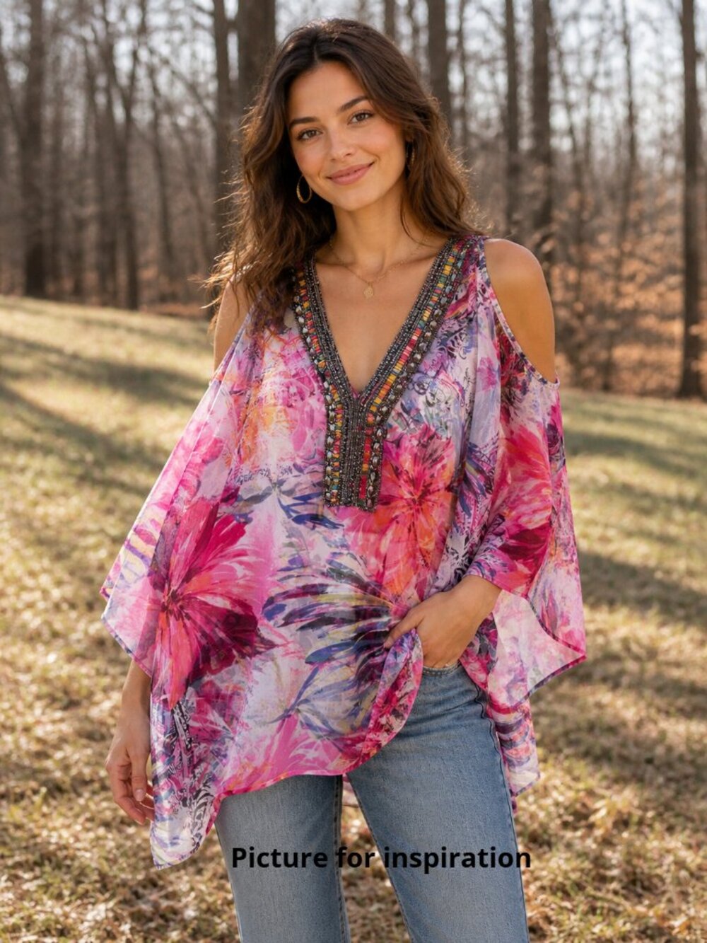 Floral Sheer Beaded Embellished Whimsy Flowey Top XL